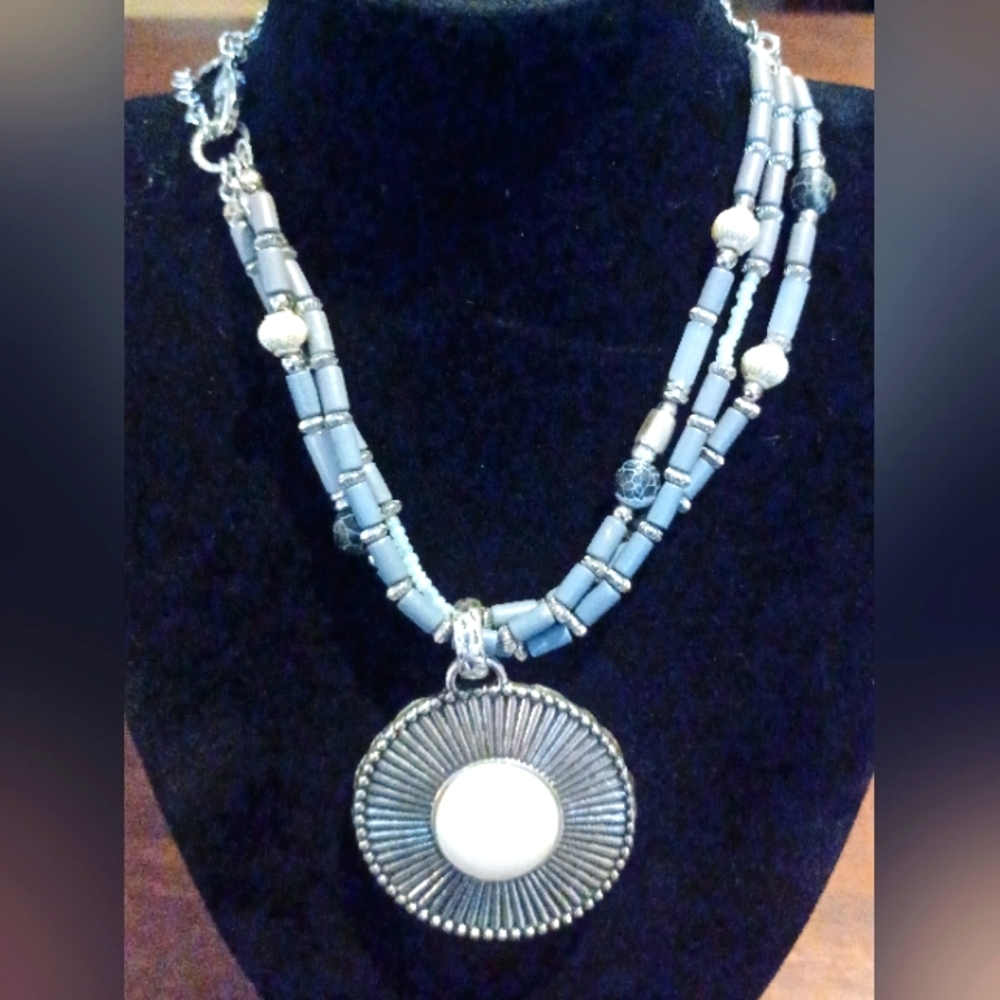 Chico's Silver and Blue Sunburst Necklace